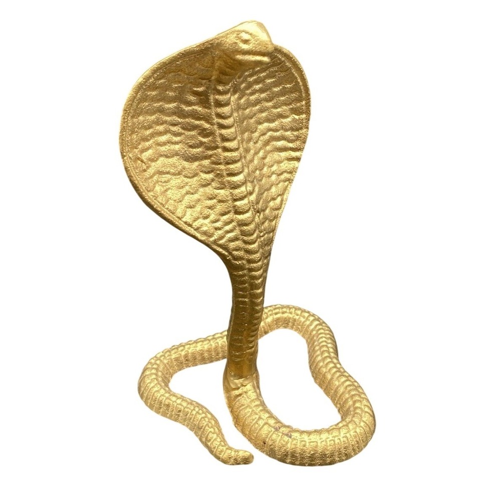 Vintage Brass Gold King Cobra Snake Figurine Paperweight Decor Heavy